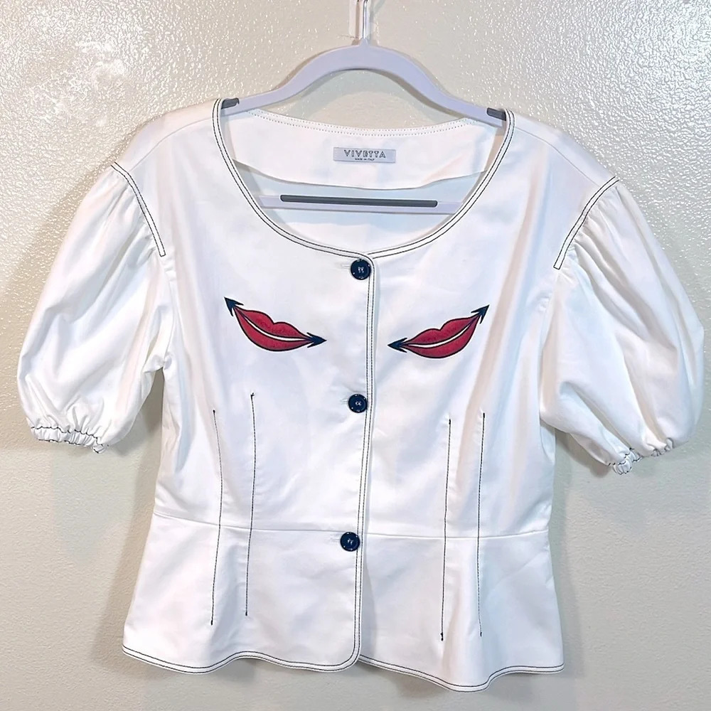 VIVETTA blouse with lips embroidered size 42/6 or Medium in US